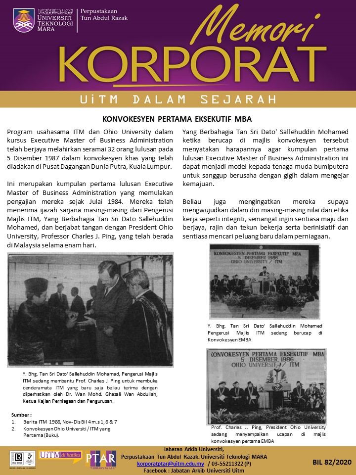 MEMORI KORPORAT UiTM : FIRST EXECUTIVE CONVOCATION MBA